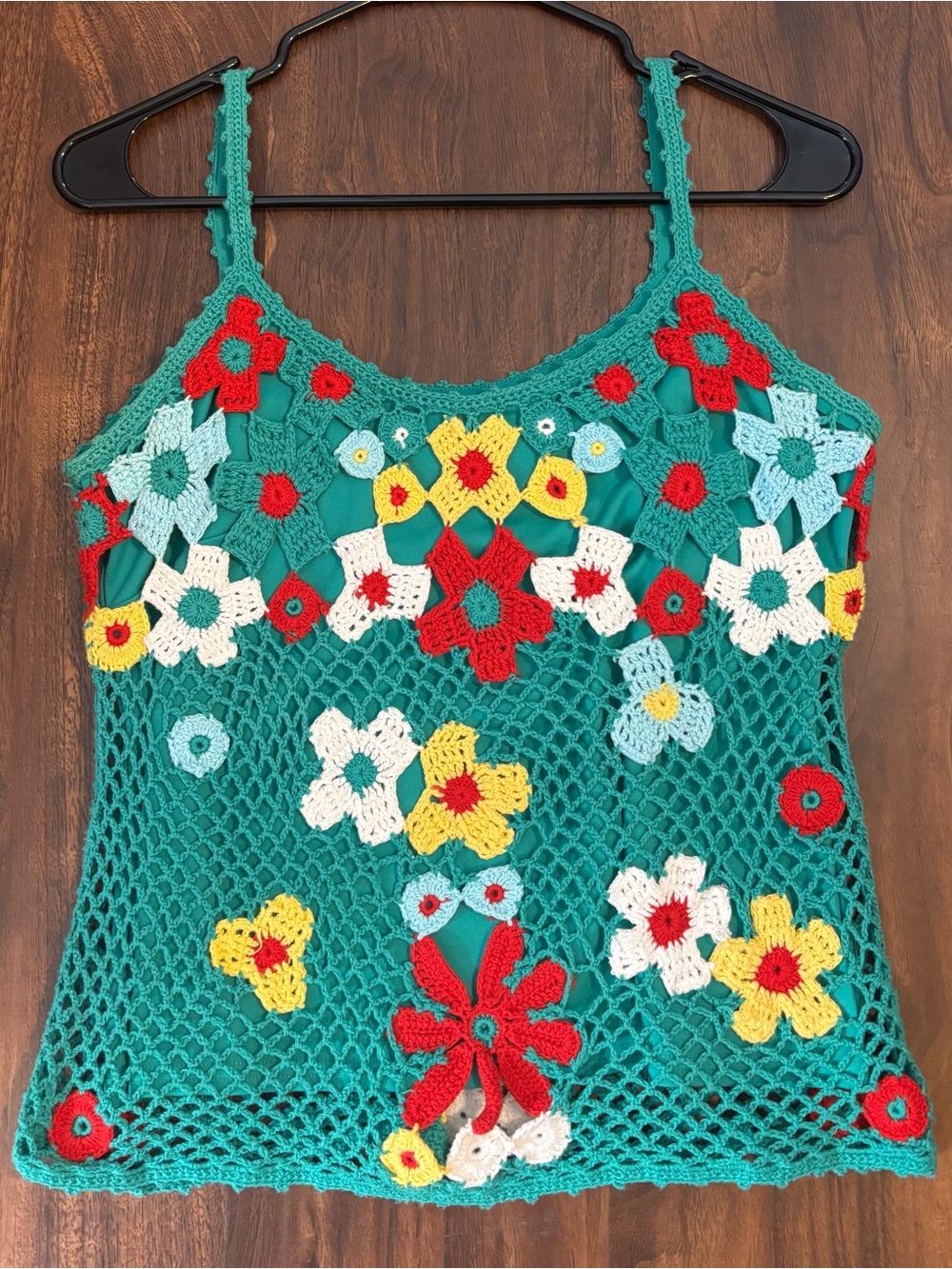 Kroshetta By Papillon Teal Floral Crotchet Tank Top